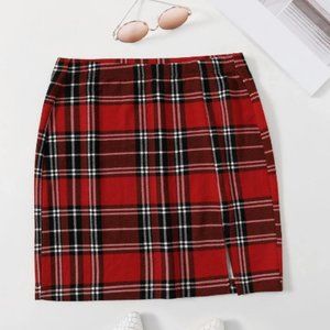 SHEIN Red Plaid / Tartan Skirt
